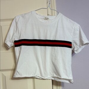 Striped Crop Top with Red and Black Band Detail